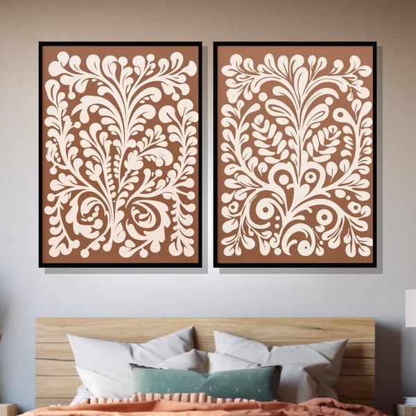 Personalized Mexican Wall Art, Gallery Set of 2 Talavera Tile Digital Print, Burnt Orange Terracotta Printable, Rustic Hacienda Home Decor