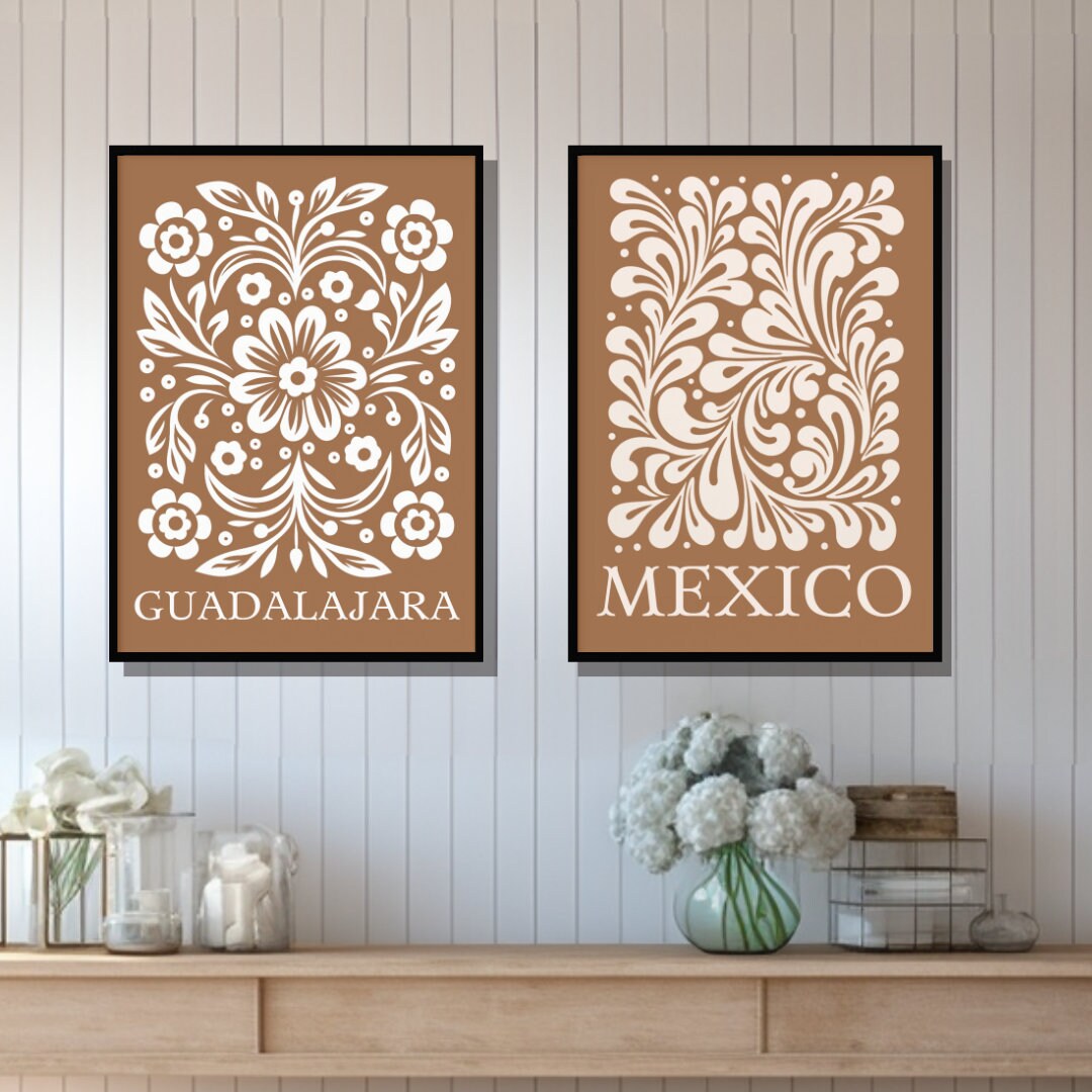 Mexican Kitchen Wall Art, Gallery Set of 2 Talavera Tile Digital