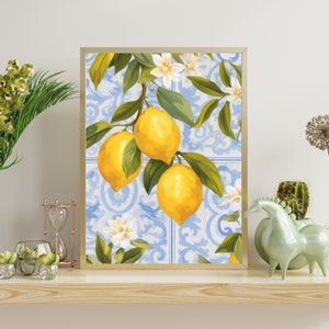 Mexican Kitchen Wall Art, Talavera Tile and Lemon Painting, Digital Print, Rustic Mexico Décor, Printable Poster for Hacienda Style Cocina