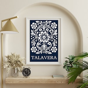 Mexican Floral Wall Art, Southwestern Talavera Tile Digital Print, Oaxaca Printable Art, Rustic Hacienda Cocina Mexico Home Decor