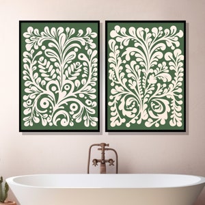 Mexikanische Küchen-Wandkunst, Galerie-Set mit 2 Talavera-Fliesen, Digitaldruck, salbeigrünes Terrakotta zum Ausdrucken, rustikale Hacienda Cocina-Wohndekoration