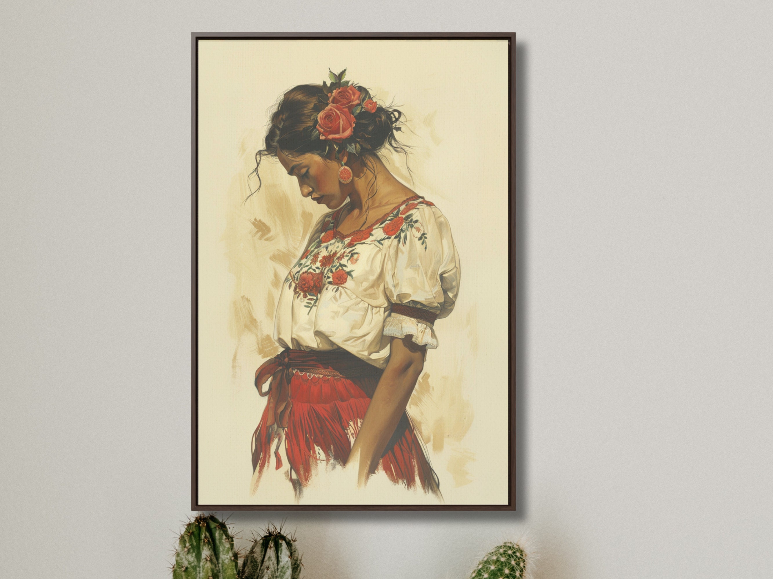 Mexican Floral Digital Art Print, Romantic Vintage Style Wall Decor, Southwestern Latina Wall Art, Rustic Mexico Home Decor for Bedroom