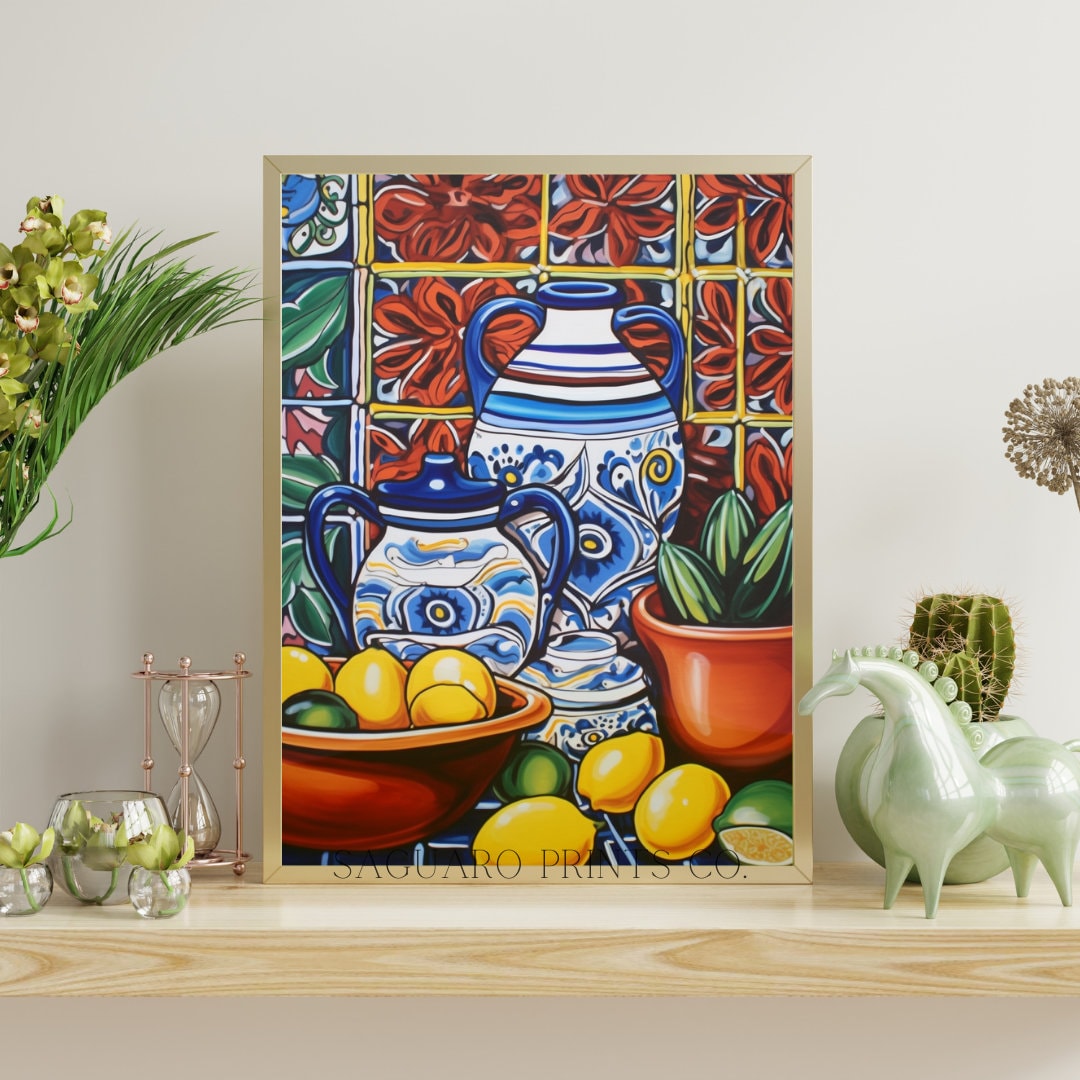 Mexican Kitchen Art, Lemon Wall Art, Talavera Pottery Painting, Rustic ...