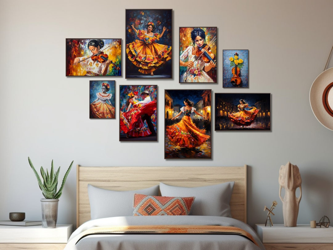 Vintage Mexican Folk Art 8 Piece Gallery Set, Folklorico Dancer and ...