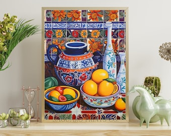 Mexican Kitchen Art, Lemon Wall Art, Talavera Pottery Painting, Rustic Terracotta Décor, Digital Print, Latino Art for Hacienda Style Cocina