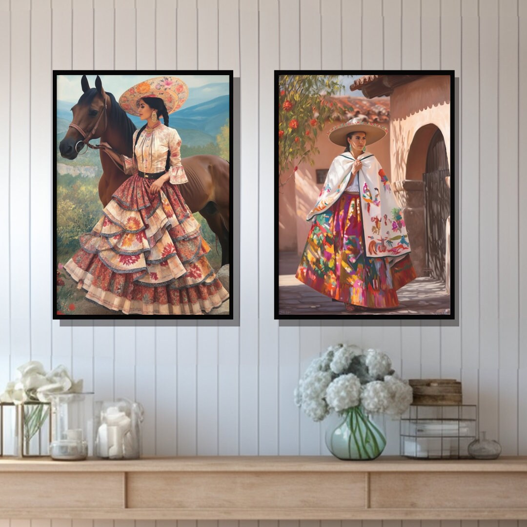 Vintage Mexican Art Gallery 8 Piece Set, Horseback Riding