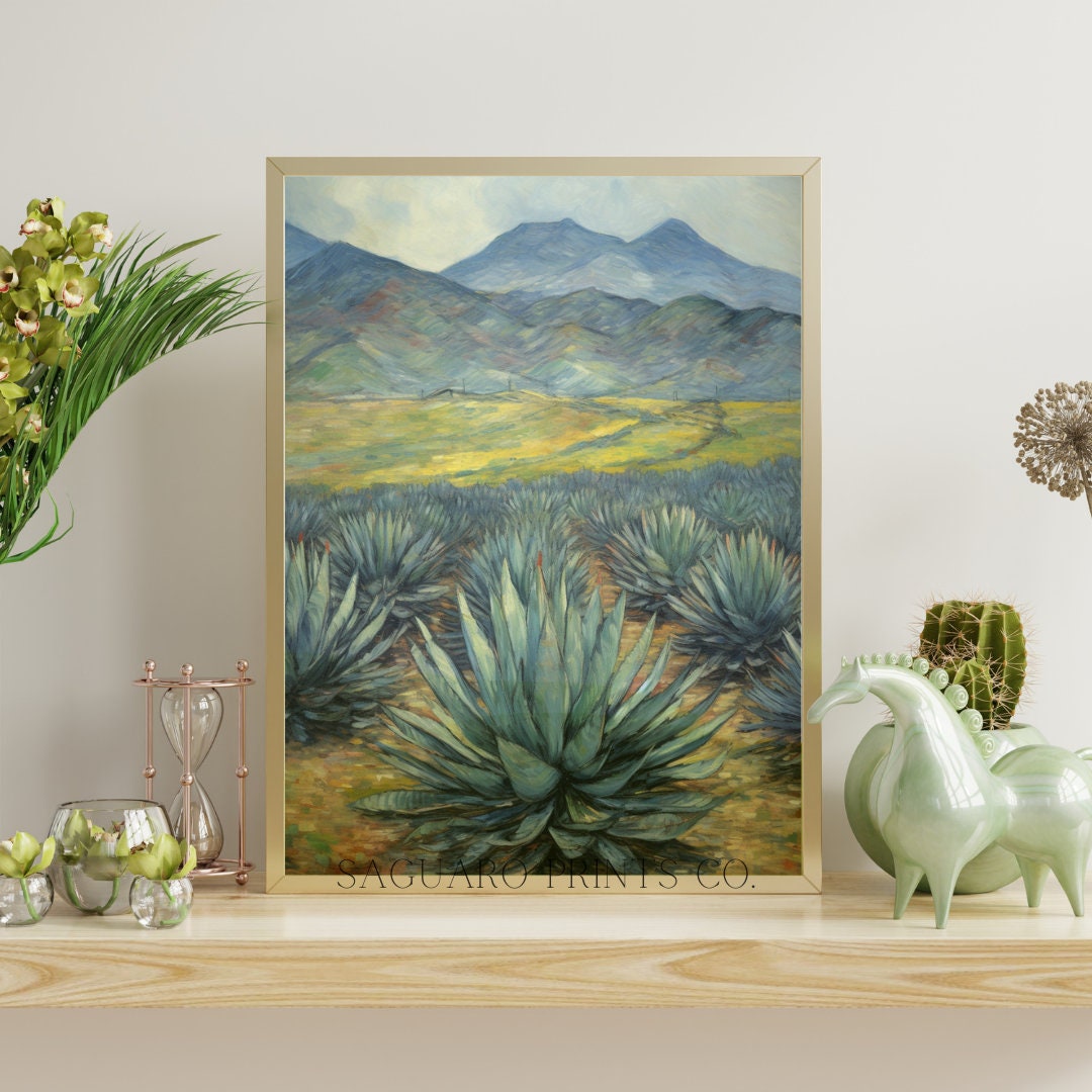 Agave Mexican Wall Art, Extra Large Wall Art Desert Landscape, Home Bar ...