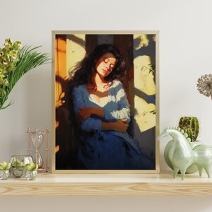 Mexico Art, Southwestern Poster, Digital Wall Art Print, Rustic Mexican Printable Decor, Beautiful Latina Daydreamer Vintage Oil Painting