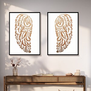 Arte mural mexicano, Conjunto de galería de 2 Angel Wing Talavera Impresión digital, Terracota naranja quemada imprimible, Regalo conmemorativo de Ofrenda para un ser querido