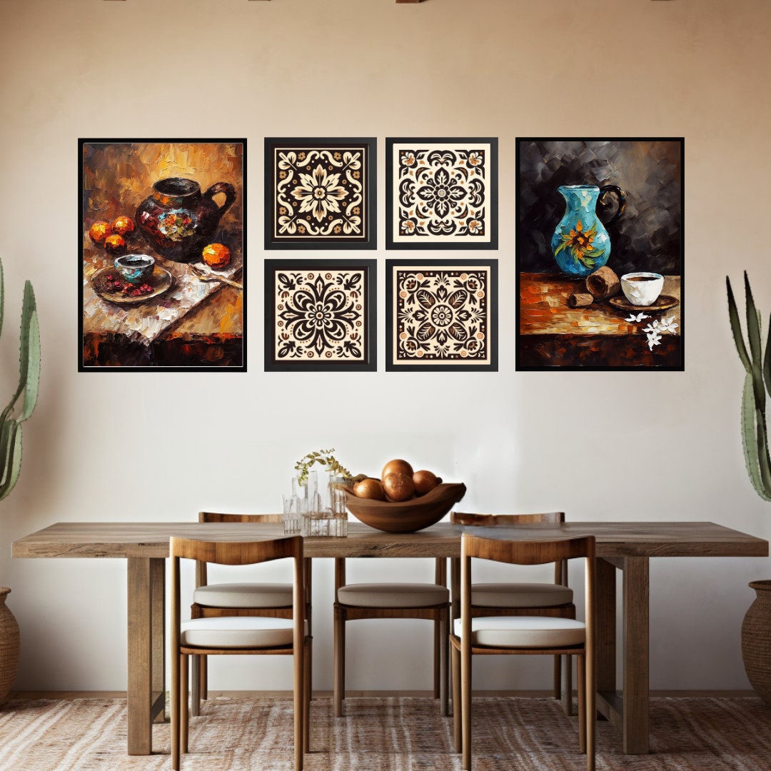 Mexican Kitchen Wall Art, Gallery Set of 6 Talavera Tile Digital Print