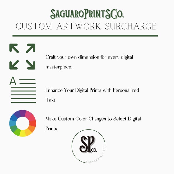 SaguaroPrintsCo. Custom Digital Art Add-On Fee, Personalize Your Print, Surcharge for Custom Print, ***NOT a Product For Individual Sale***