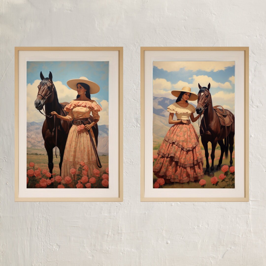 絵画 70s Mexican pair art 絵画 70s Mexican pair art Vintage Vibrant Framed Scenic