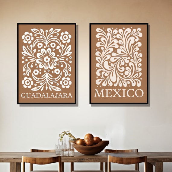 Mexican Kitchen Wall Art, Gallery Set of 2 Talavera Tile Digital