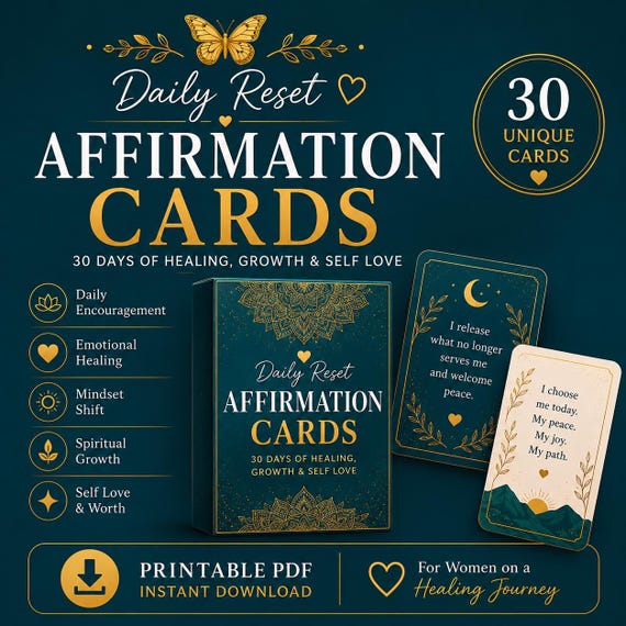 Daily Reset Affirmation Cards for Women | Printable Spiritual Healing Card Deck | Self Love and Mindset Cards | Printable PDF