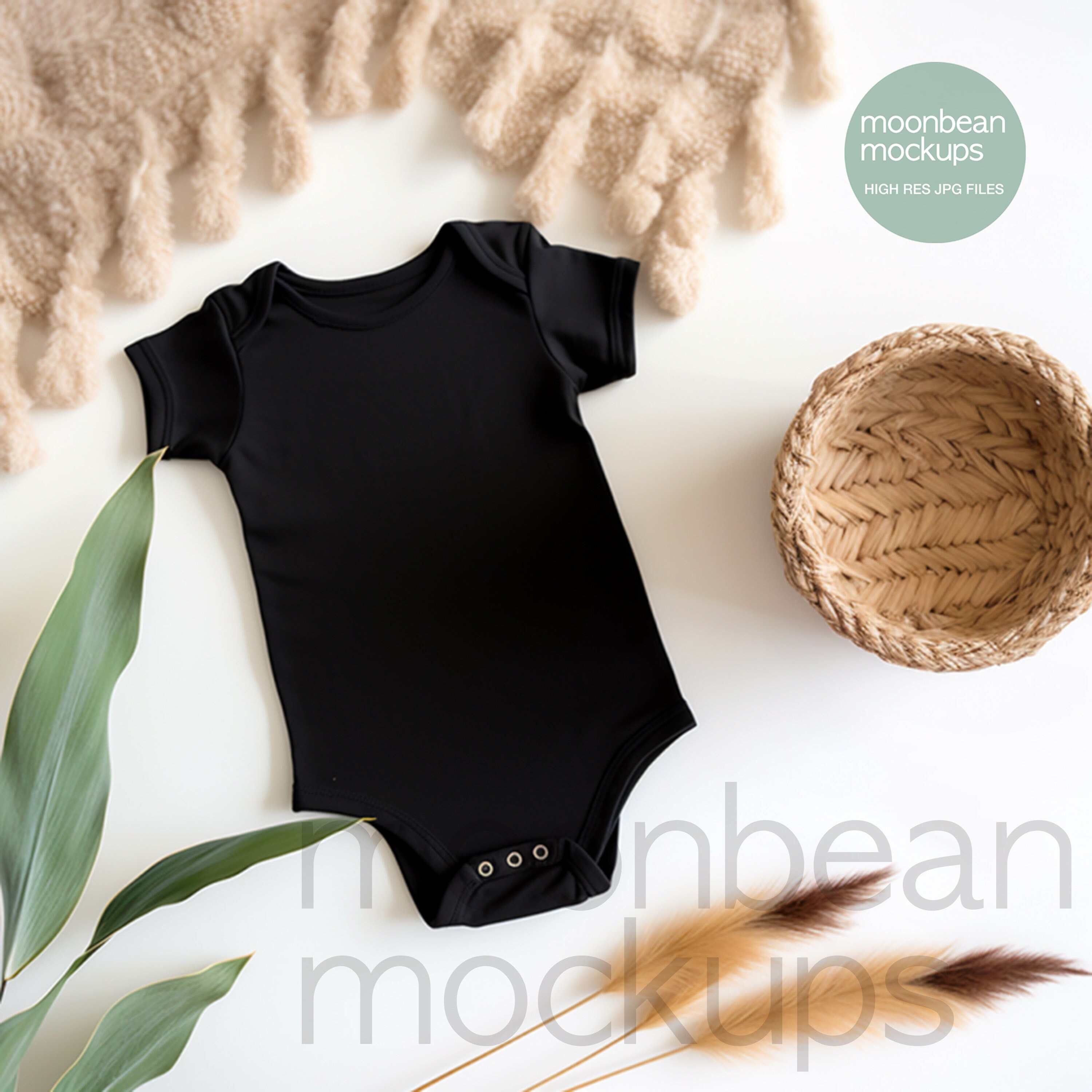 Black Baby Onesie Flat Lay Mockup, Infant Onesie Mockup, Baby Bodysuit