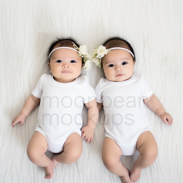 Twin Onesies Mockup, Sibling Onesies Mockup, White Onesie Twin Mockup