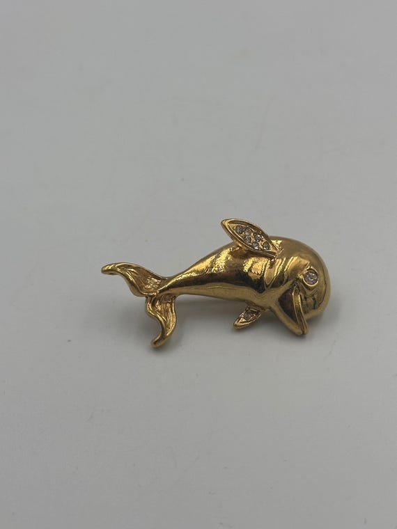 Delphin Brosche vergoldet mit Strasssteinen - image 2
