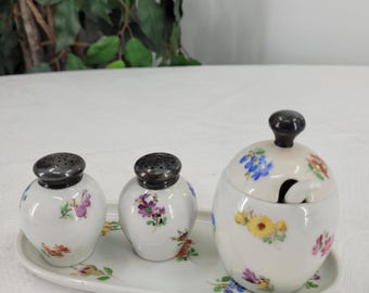 Pk Meissen Small Tableware Salt, Pepper and Sugar Bowl Handpainted