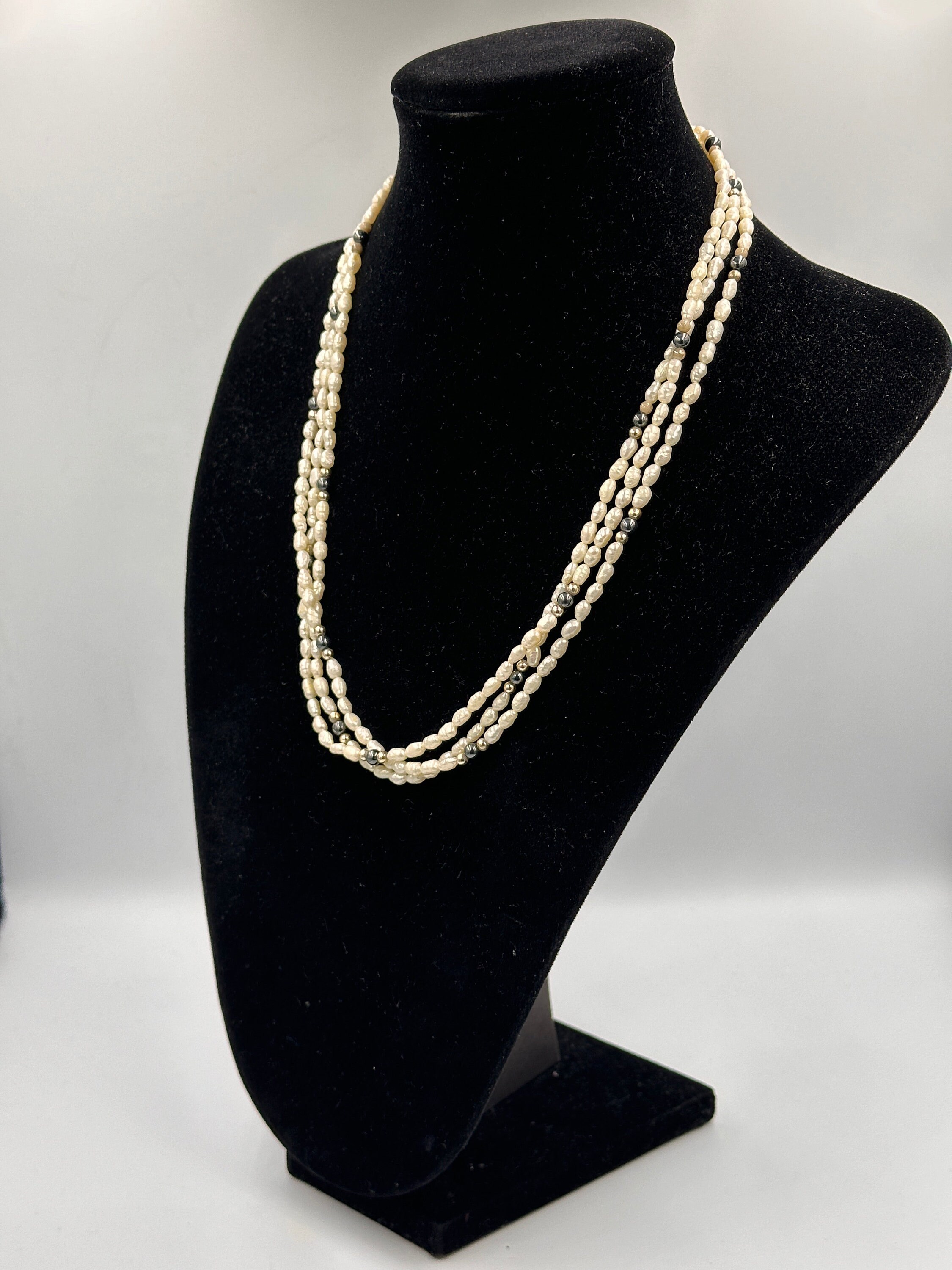 3 strand Rice Pearl Necklace With Gold colored Clasp Etsy UK