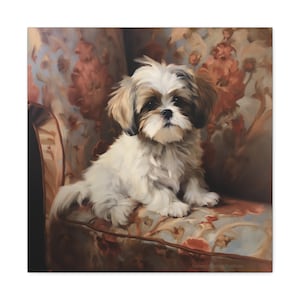 Elegant Paws: Shih Tzu on Floral Antique Canvas Gallery Wrap