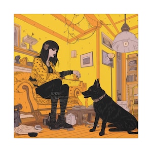Contrast in Companionship - A Girl and Her Dog Series Canvas Gallery Wrap