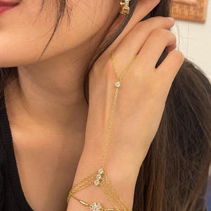 Dainty Ring Slave Bracelet, Silver Hand Chain Jewelry, Minimalist Hand Jewelry, Mother&#39;s Day Gift, Wedding Bridesmaid Jewelry, Gift for Her