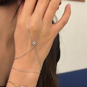 Dainty Silver Hand Chain Bracelet: Minimalist Finger Jewelry
