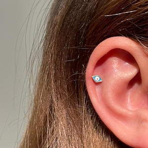 925 Silver Evil Eye Bead Piercing, Helix Piercing, Silver Cartilage Hoops, Elegant, Modern Ear Piercing, Screw Back Stud, Minimalist Jewelry