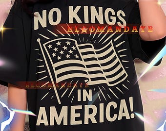 Koszulka No Kings In America, koszulka z politycznym protestem, koszulka z antymonarchicznym oświadczeniem, odważna grafika USA, top vintage streetwear