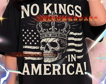 Koszulka No Kings In America, Patriotyczna koszulka protestacyjna, Anty-Royalty Streetwear, Rebellious USA Top, Polityczna koszulka graficzna
