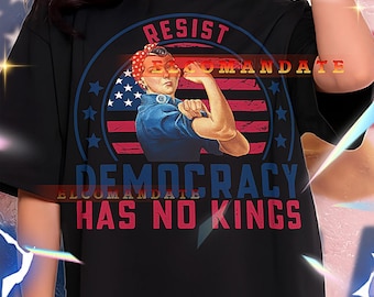 Demokracja nie ma królów! Koszulka No Kings In America, koszulka z grafiką antymonarchistyczną, oświadczenie protestacyjne USA, patriotyczna koszulka streetwear