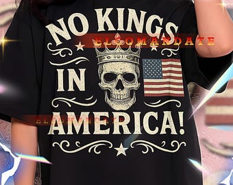 Koszulka z grafiką No Kings In America, Patriotyczna koszulka Rebel, Koszulka z oświadczeniem protestacyjnym, Koszulka Streetwear Anti-Monarch USA