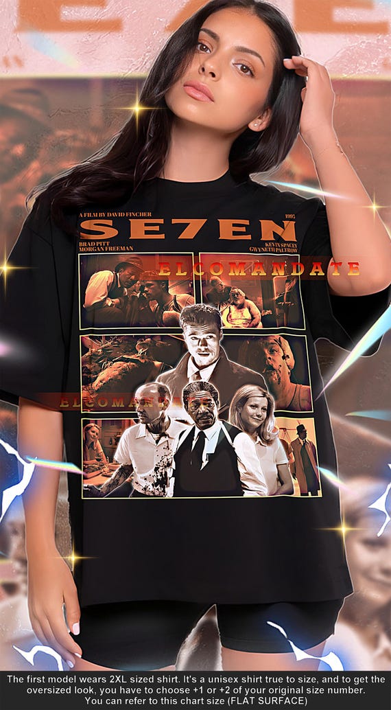 トップス seven Brad Pitt S/S Movie T-Shirt Black rare vintage 90s Se7en Seven 7 Brad Pitt David Fincher movie