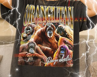 T-shirt orang-oetan, vintage dierenliefhebbers primate Wildlife natuur grafisch T-shirt, retro jaren 90, trui orang-oetan Pongo Pygmaeus Pongo Abelii