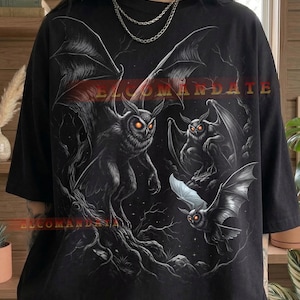 Mothman Cryptid Monster Owl Bat Comfort Colors® Tshirt, Dark Fantasy Gothic Creature Mythical Beast Creepy Wildlife Horror Art Bootleg Tee