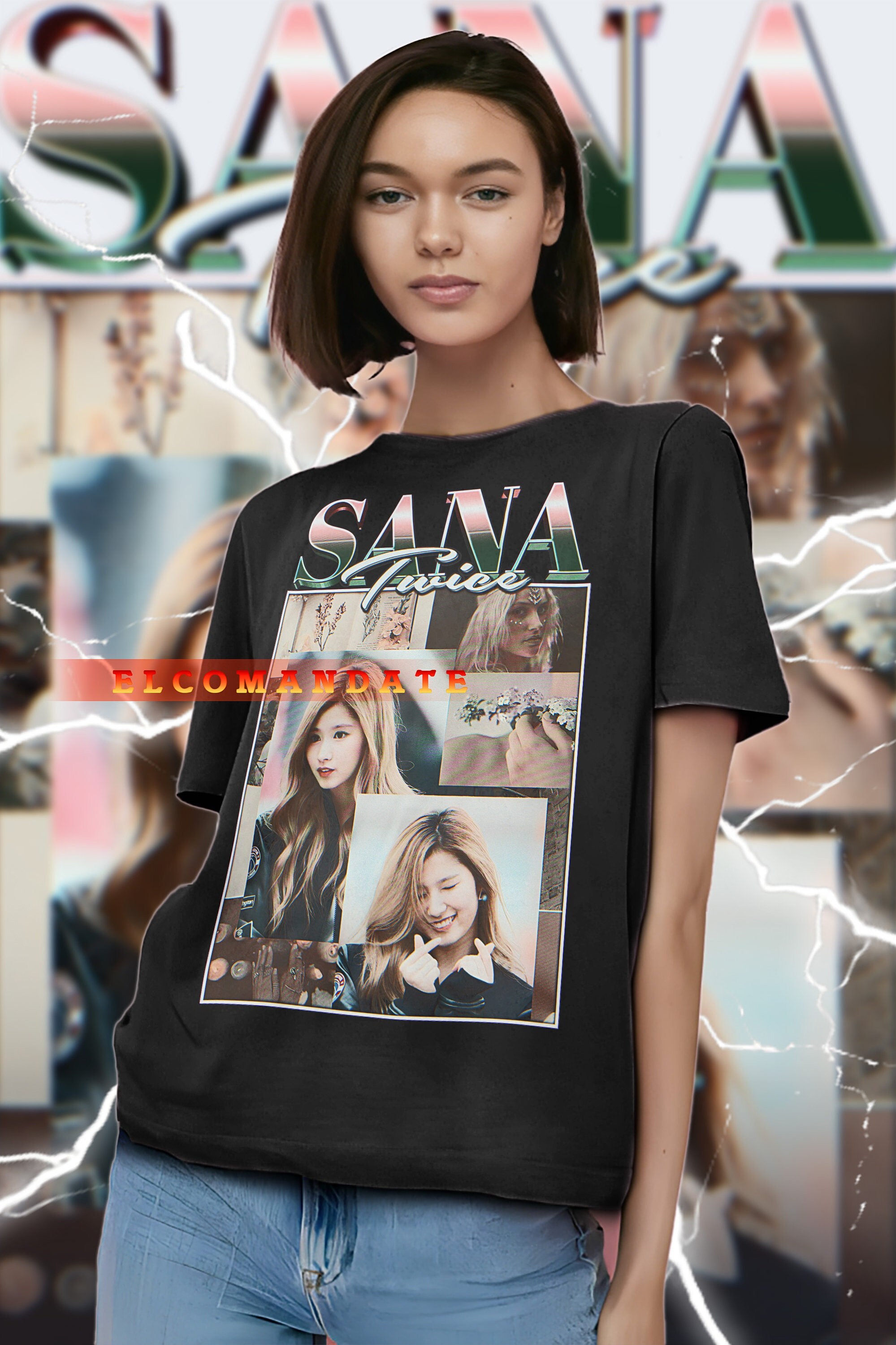 TWICE ティシャツ　サナ サナ TWICE シャツ、TWICE グラフィック Tシャツ、サナ TWICE K