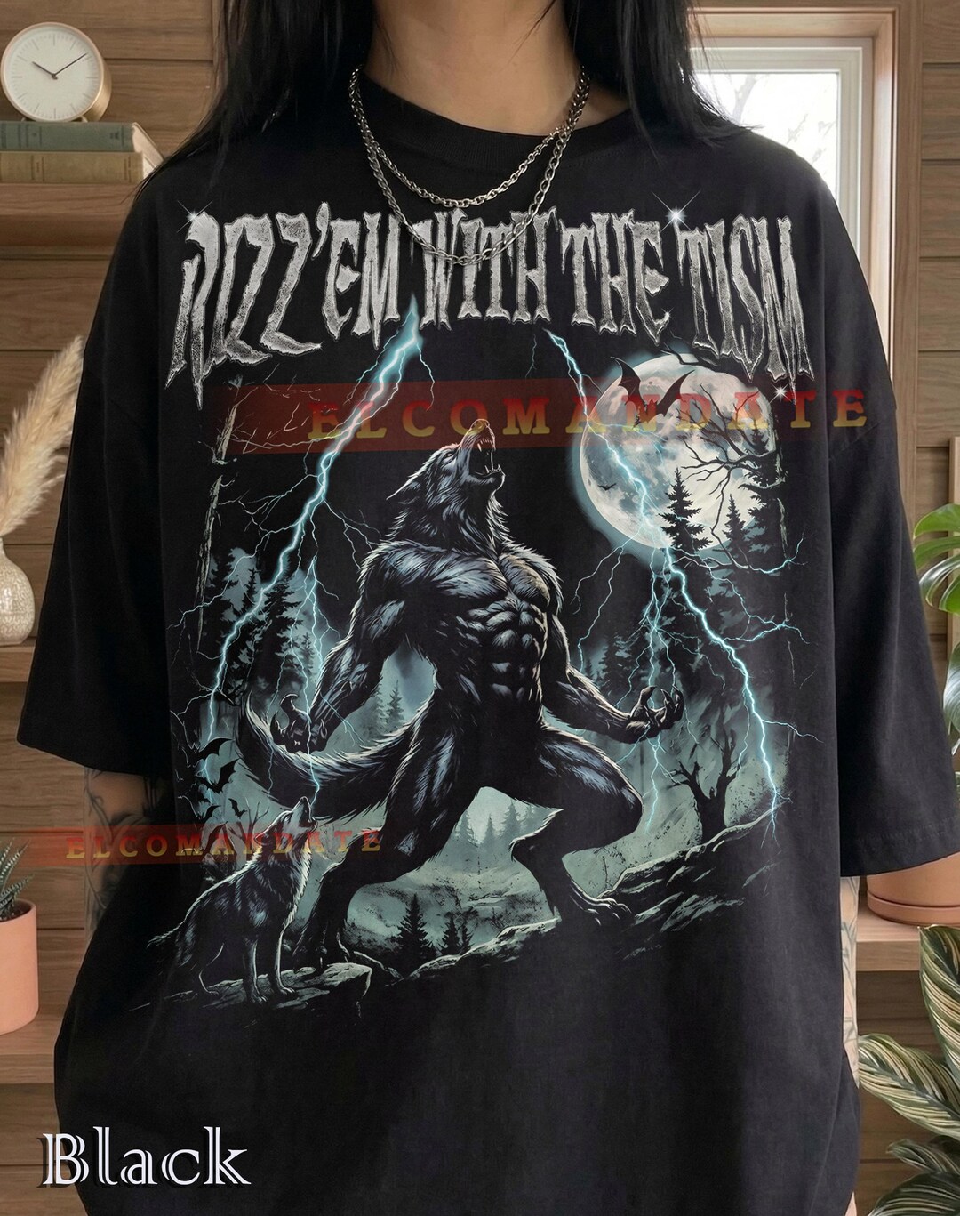 Werewolf Alpha Rizz Rizz 'em With the Tism Werewolf Comfort Colors® Tshirt, Howling Wolf ...