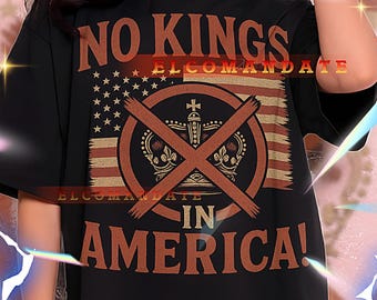 Koszulka NO KINGS In AMERICA, koszulka polityczna antymonarchiczna, patriotyczna koszulka protestacyjna, odzież uliczna Rebellion, koszulka vintage No Kings