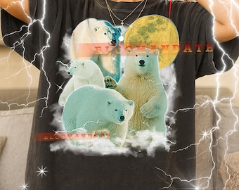T-shirt ijsbeer, vintage dierenliefhebbers Wildlife Predator Nature grafisch T-shirt, jaren 90 retro throwback, trui ijsbeer