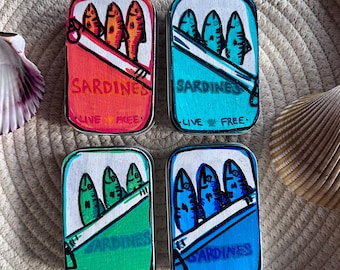 sardine earrings in painted tin
