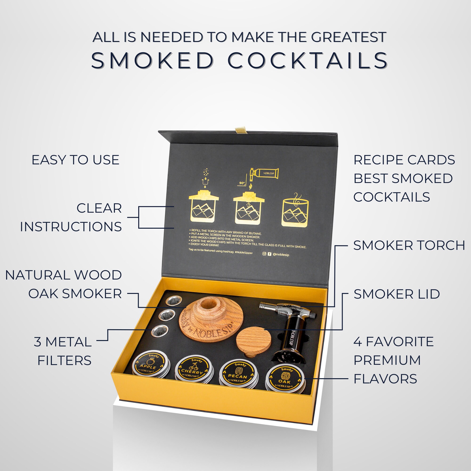 Fumoir électrique Pour Whisky - Kit Saturn Avec 6 Copeaux De Bois - Sans Flamme, Rechargeable USB-C - Pour Cocktails, Vin, Alimentation