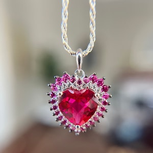 Valentines Hearts Go On Ruby/Diamond/Sapphire Heart 925 SS Pendant/Necklace