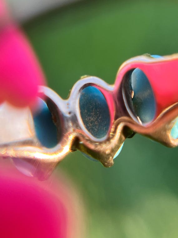 Three Stone Turquoise 9k Gold Ring - image 2