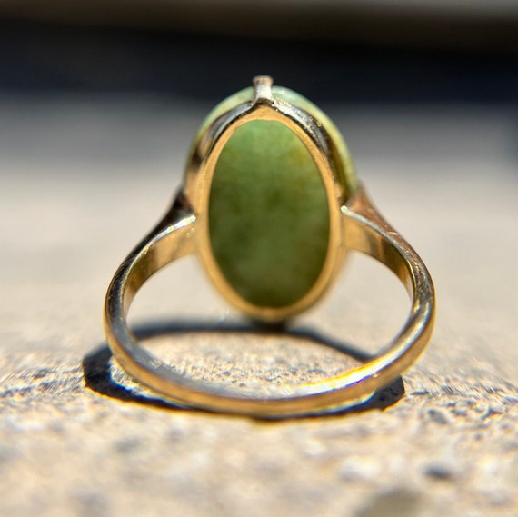Carved Jadeite 14k Yellow Gold Floral Ring - image 6