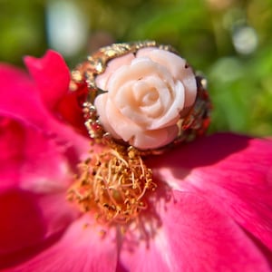 Angel Skin Coral Rose 14k Ornate Ring