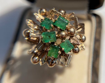 Funky and Fun 10k Yellow Gold and Emerald Cocktail Ring