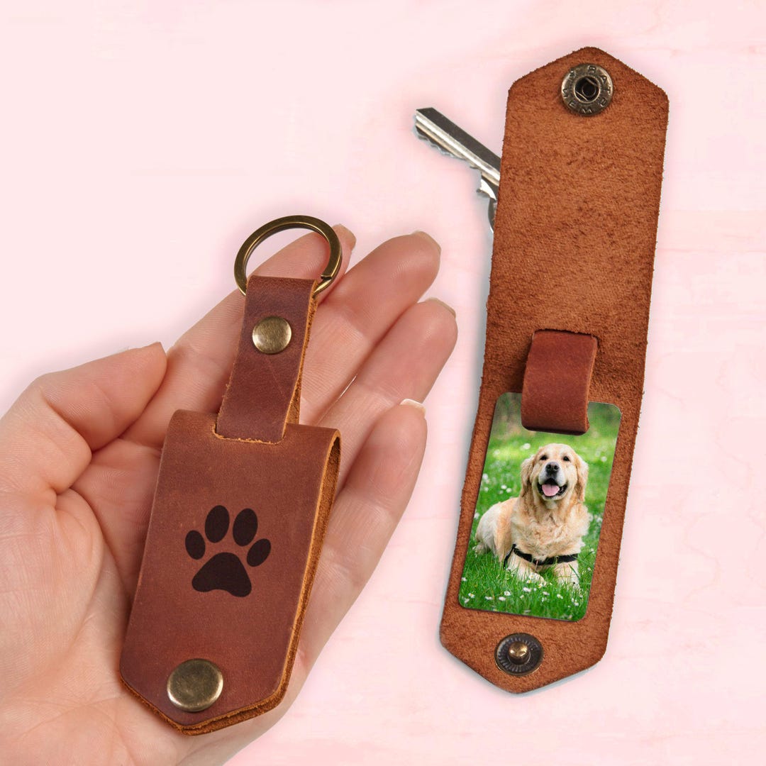 Pet Memorial Leather Keychain With Photo Dog Loss Sympathy Gift
