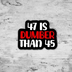 47 is Dumber Than 45 Protest Sticker,  Anti Trump Sticker, Liberal Leftist, Feminist Sticker, Funny Political Stickers, Waterproof