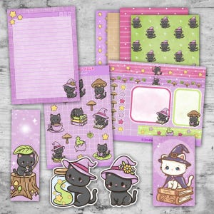 Witching Hour Kitten Halloween Junk Journal Kit, Fall Scrapbooking, Autumn Ephemera
