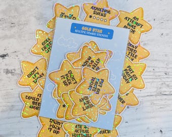 Adult Reward Sticker Pack, Gold Star Stickers, Adult Humor, Sweary Stickers, Holographic Sticker Flakes, Planner Stickers, Novelty Gift
